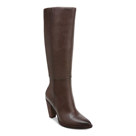 ZODIAC Womens Beige Dual Zip Pointed Toe Stacked Heel Zip-Up Leather Dress Booties M